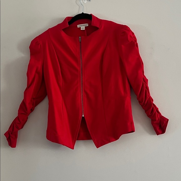 JohnPaulRichard Jackets & Blazers - JohnPaulRichard Chic Tangerine Zip Up Jacket Ruched Sleeves Size S